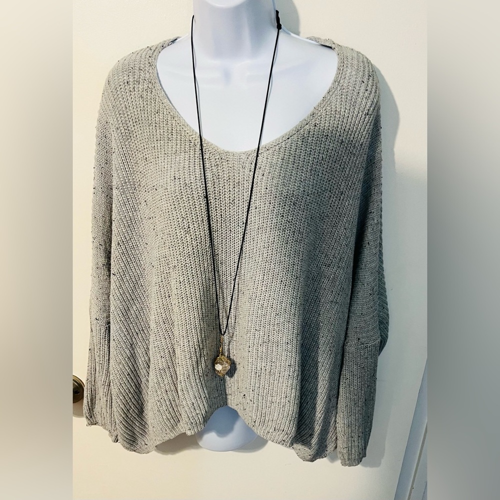 Miracle V-Neck Sweater in Soft Gray. Dolman sleeves. Oversized.